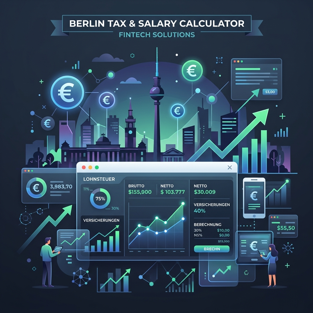 Sleek vector illustration of the Berlin skyline and TV Tower representing income tax and salary calculations