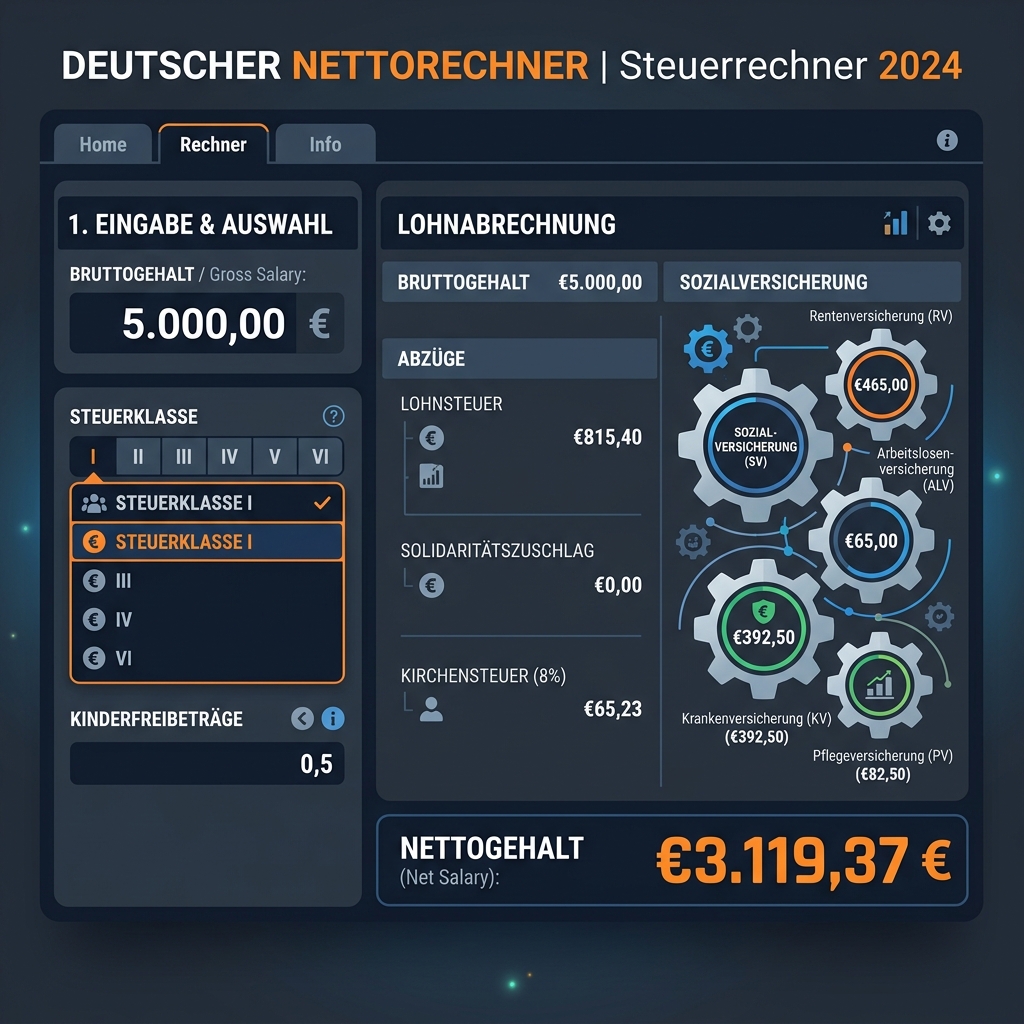 Clean visual illustration representing the Germany software engineer tax calculations and payslip breakdown with Euro signs