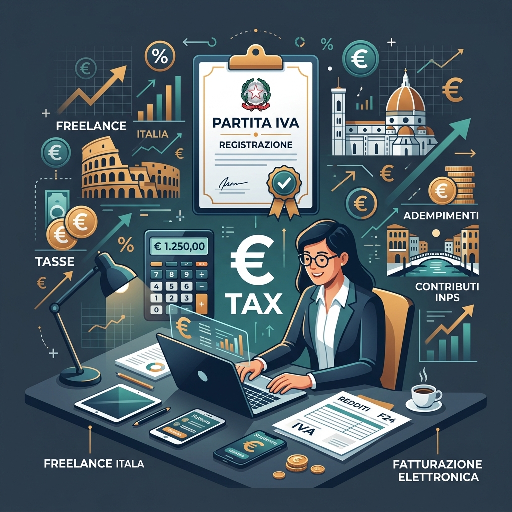 Sleek vector illustration representing Italian freelance taxes and Partita IVA